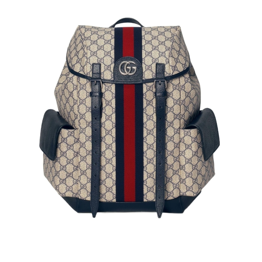 Gucci Ophidia Medium GG Supreme Canvas Backpack Beige Blue 40cm 598140 HUHAN 4079