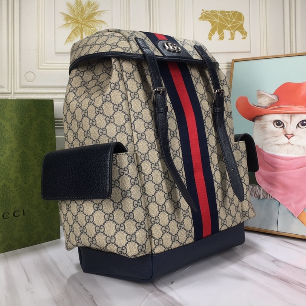 Gucci Ophidia Medium GG Supreme Canvas Backpack Beige Blue 40cm 598140 HUHAN 4079 - Image 3
