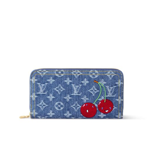 Louis Vuitton x Murakami Zippy Monogram Cherry Denim Wallet Denim Blue 19cm M23161
