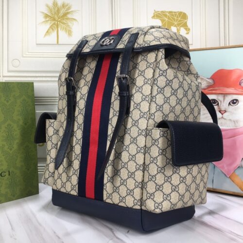 Alternative view of Gucci Ophidia Medium GG Supreme Canvas Backpack Beige Blue 40cm 598140 HUHAN 4079