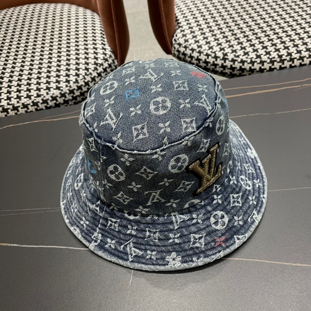 Louis Vuitton Monogram LV Logo Denim Bucket Hat Blue - Image 3