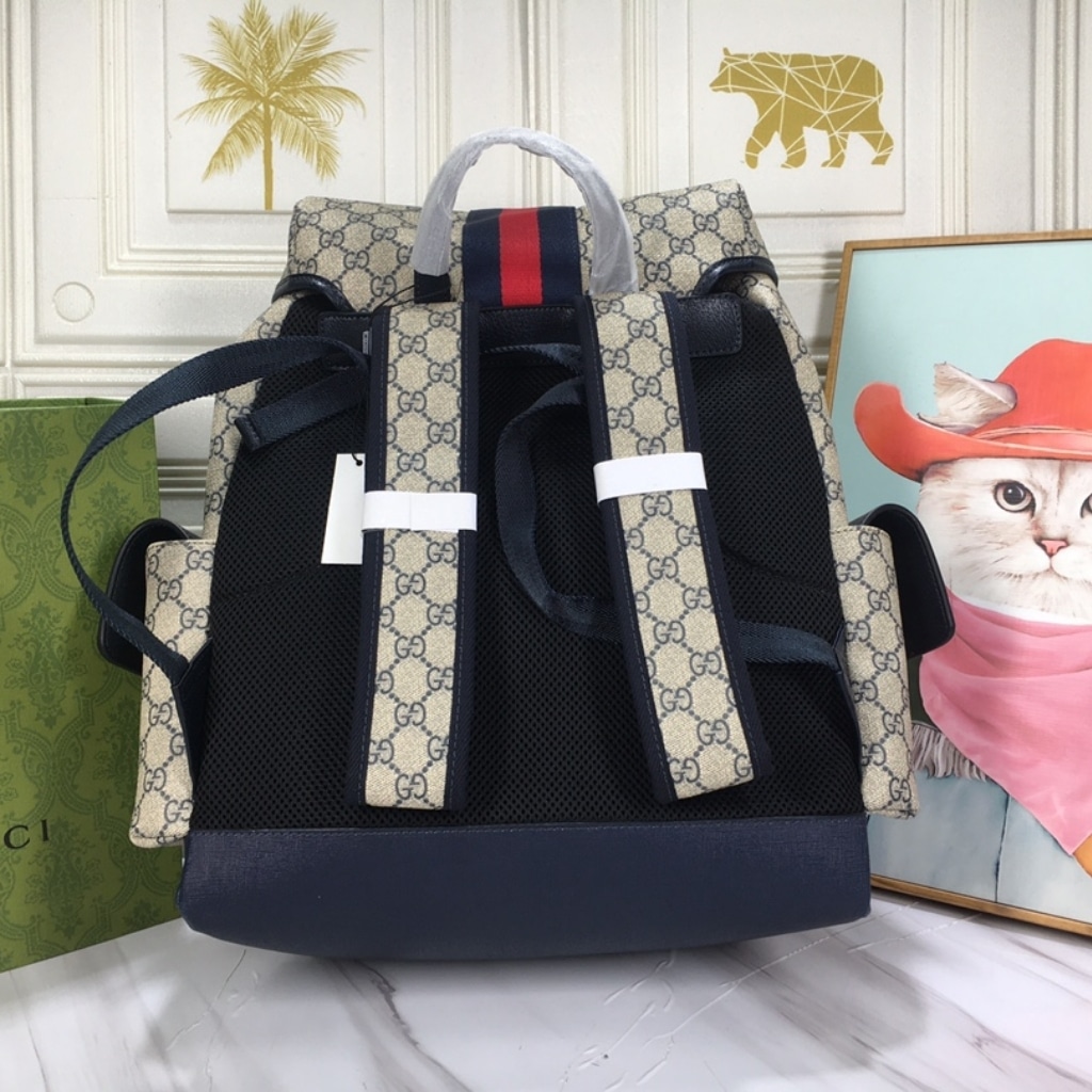 Gucci Ophidia Medium GG Supreme Canvas Backpack Beige Blue 40cm 598140 HUHAN 4079 - Image 9