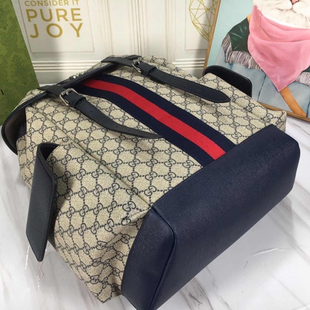 Gucci Ophidia Medium GG Supreme Canvas Backpack Beige Blue 40cm 598140 HUHAN 4079 - Image 8