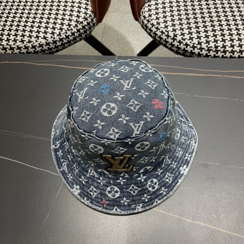 Louis Vuitton Monogram LV Logo Denim Bucket Hat Blue - Image 4