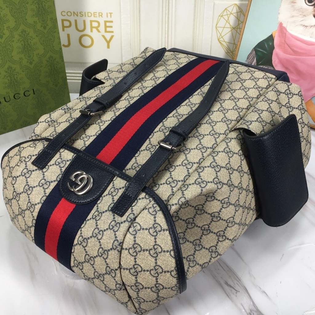 Gucci Ophidia Medium GG Supreme Canvas Backpack Beige Blue 40cm 598140 HUHAN 4079 - Image 7