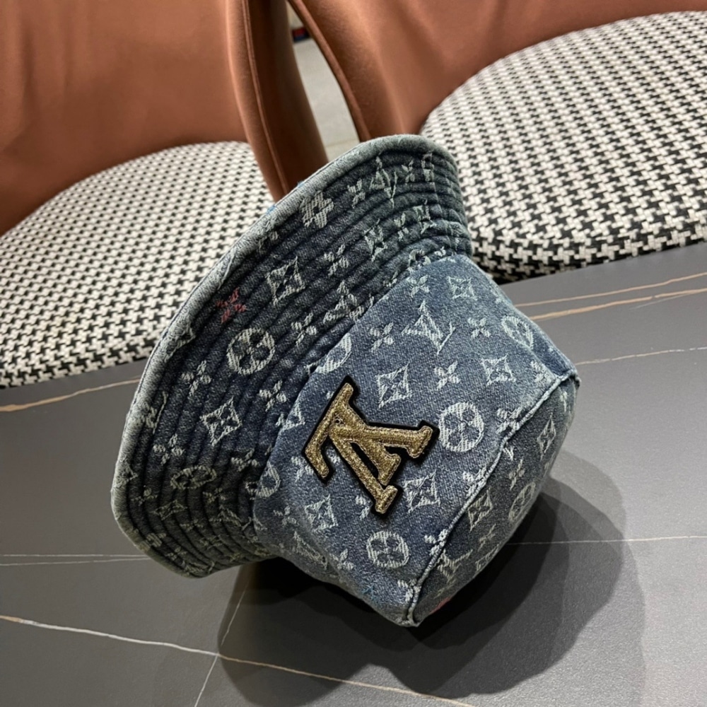 Louis Vuitton Monogram LV Logo Denim Bucket Hat Blue - Image 5
