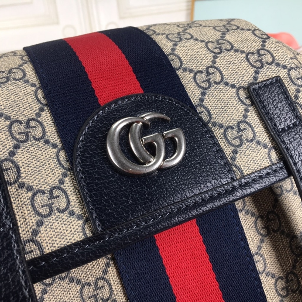 Gucci Ophidia Medium GG Supreme Canvas Backpack Beige Blue 40cm 598140 HUHAN 4079 - Image 5