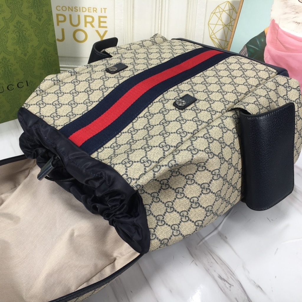 Gucci Ophidia Medium GG Supreme Canvas Backpack Beige Blue 40cm 598140 HUHAN 4079 - Image 4