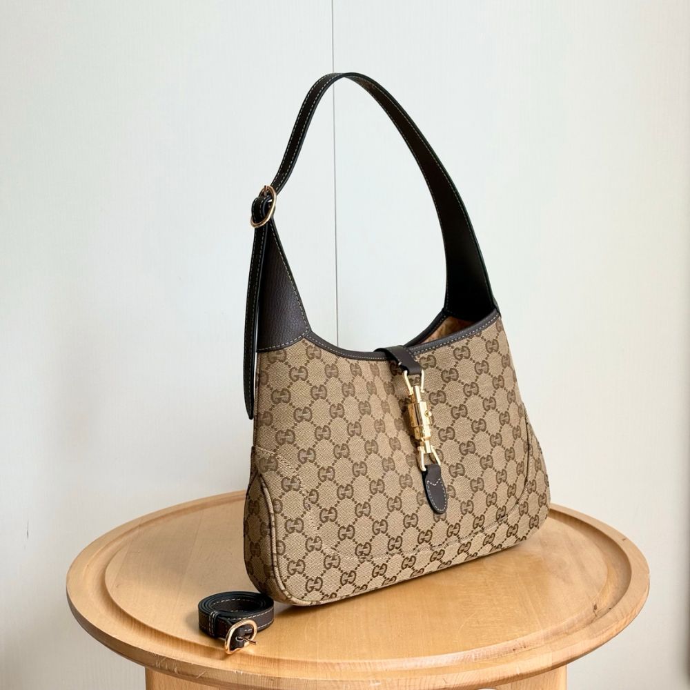 Gucci Jackie 1961 Medium GG Canvas Shoulder Bag Sand And Dark Brown 31Cm 863136 FAFV2 9651 - Image 3