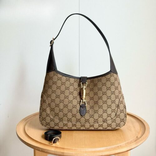 Alternative view of Gucci Jackie 1961 Medium GG Canvas Shoulder Bag Sand And Dark Brown 31Cm 863136 FAFV2 9651