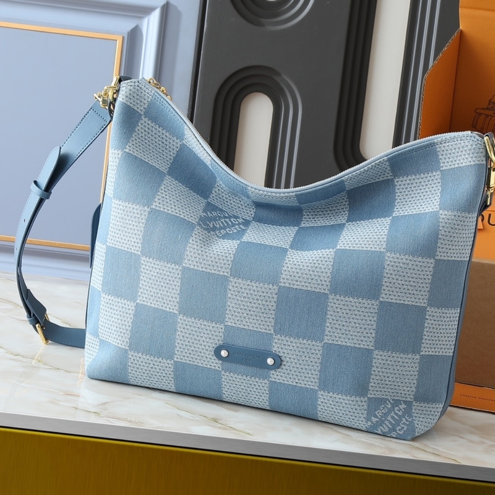 Louis Vuitton Vagabond Damier Denim Hobo Bag Blue 48Cm N00202 - Image 2