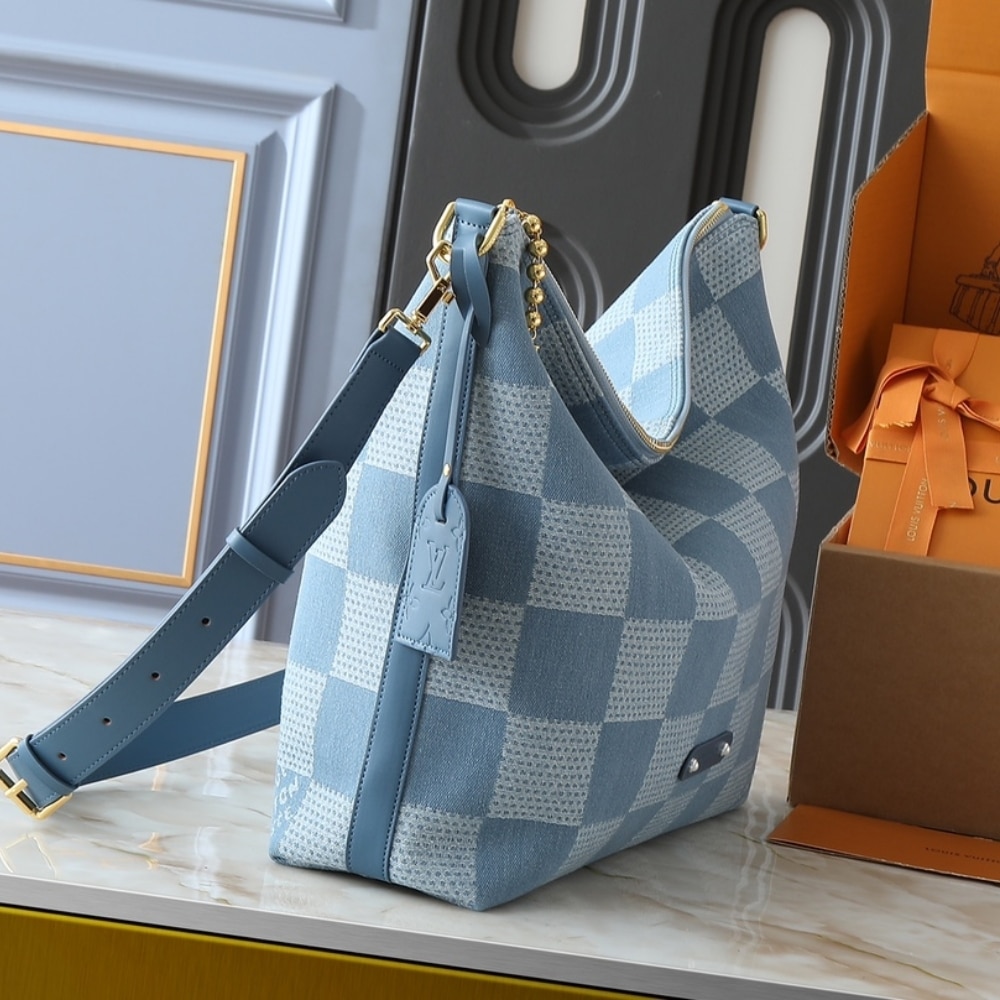 Louis Vuitton Vagabond Damier Denim Hobo Bag Blue 48Cm N00202 - Image 3