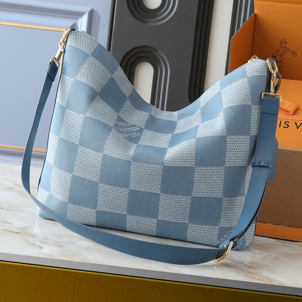 Louis Vuitton Vagabond Damier Denim Hobo Bag Blue 48Cm N00202 - Image 4