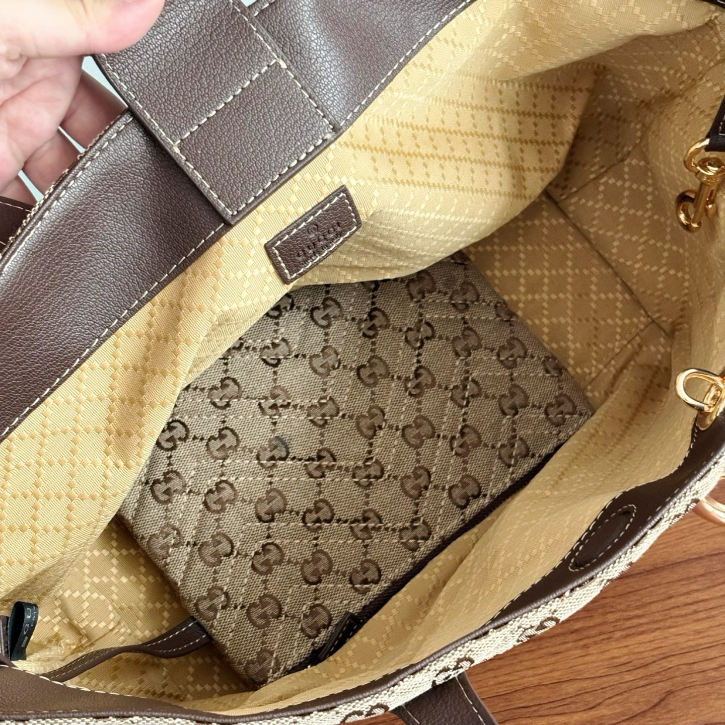 Gucci Marmont Medium GG Canvas Tote Bag Sand And Dark Brown 30cm 855279 FAF05 9651 - Image 8