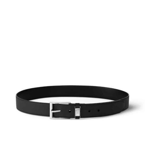 Louis Vuitton LV City Pin Leather Silver Tone Hardware Belt Black 35mm M0542S