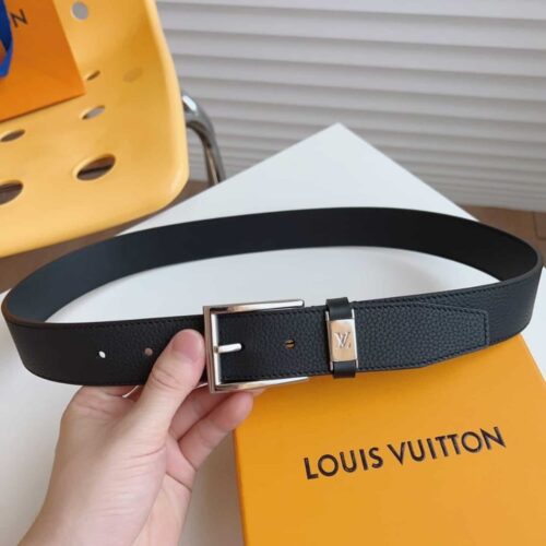 Alternative view of Louis Vuitton LV City Pin Leather Silver Tone Hardware Belt Black 35mm M0542S