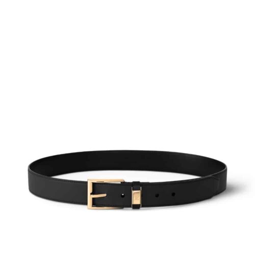 Louis Vuitton LV City Pin Leather Gold Tone Hardware Belt Black 35mm 
