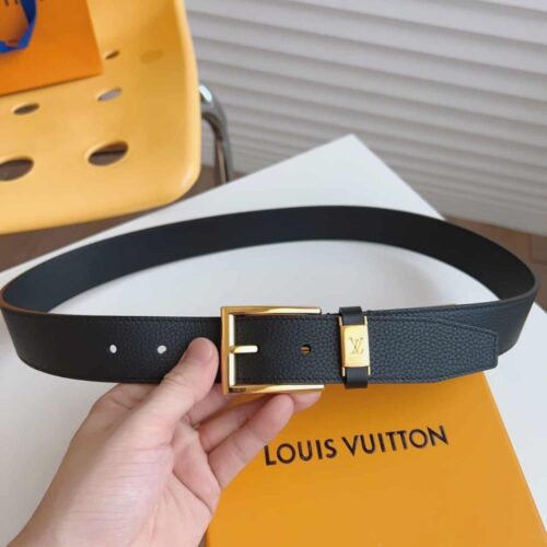 Alternative view of Louis Vuitton LV City Pin Leather Gold Tone Hardware Belt Black 35mm 