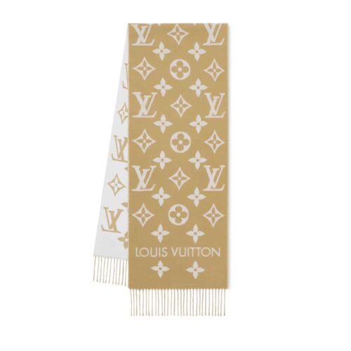 Louis Vuitton LV Essential Monogram Wool Scarf Encre Beige 186Cm M77728