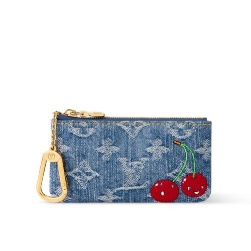Louis Vuitton x Murakami Key Pouch Monogram Cherry Denim Wallet Denim Blue 12cm M14938