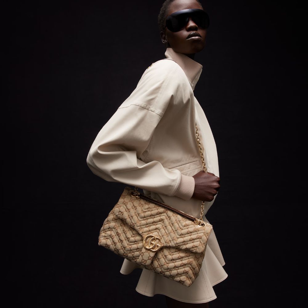 Gucci GG Marmont Medium GG Canvas Shoulder Bag Sand And Dark Brown 31Cm 850676 FAF05 9651 - Image 11