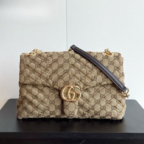 Alternative view of Gucci GG Marmont Medium GG Canvas Shoulder Bag Sand And Dark Brown 31Cm 850676 FAF05 9651