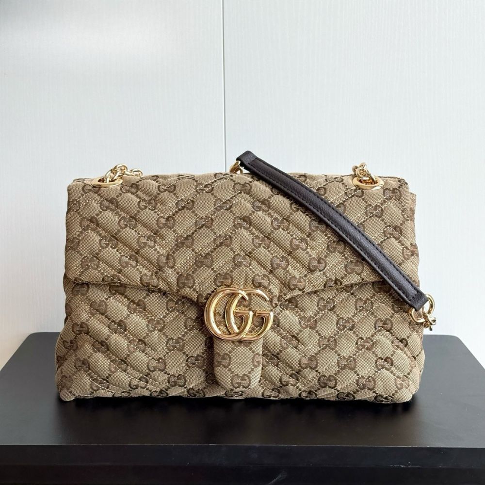Gucci GG Marmont Medium GG Canvas Shoulder Bag Sand And Dark Brown 31Cm 850676 FAF05 9651 - Image 2