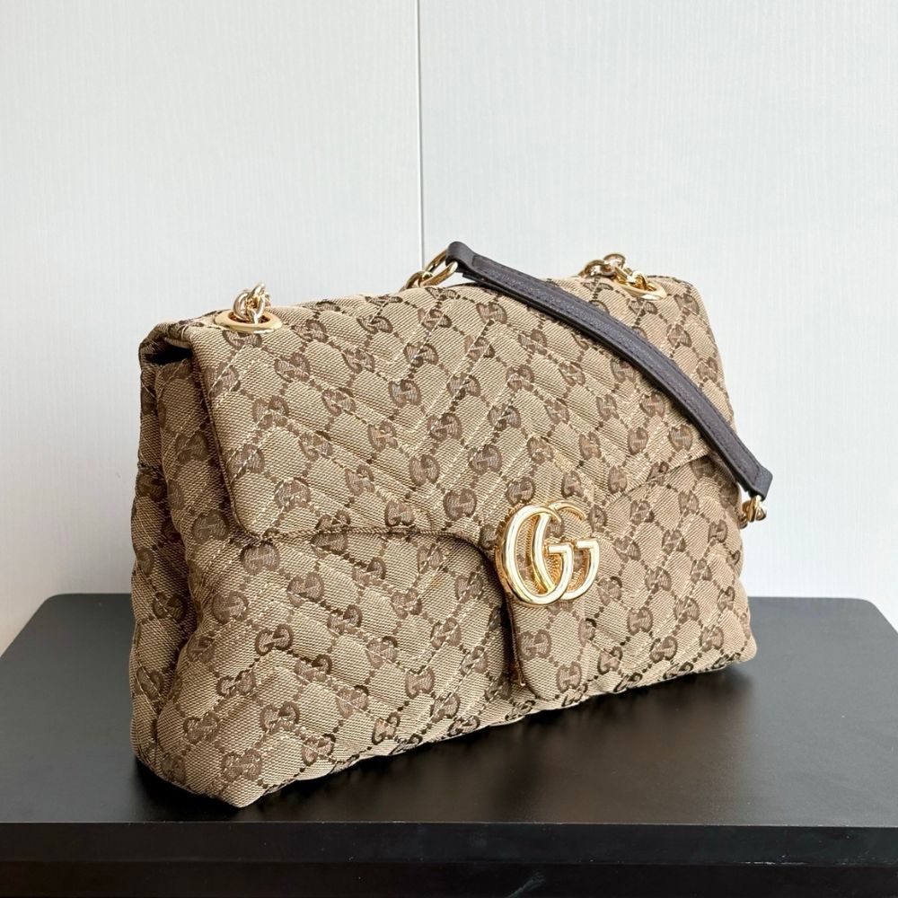 Gucci GG Marmont Medium GG Canvas Shoulder Bag Sand And Dark Brown 31Cm 850676 FAF05 9651 - Image 3