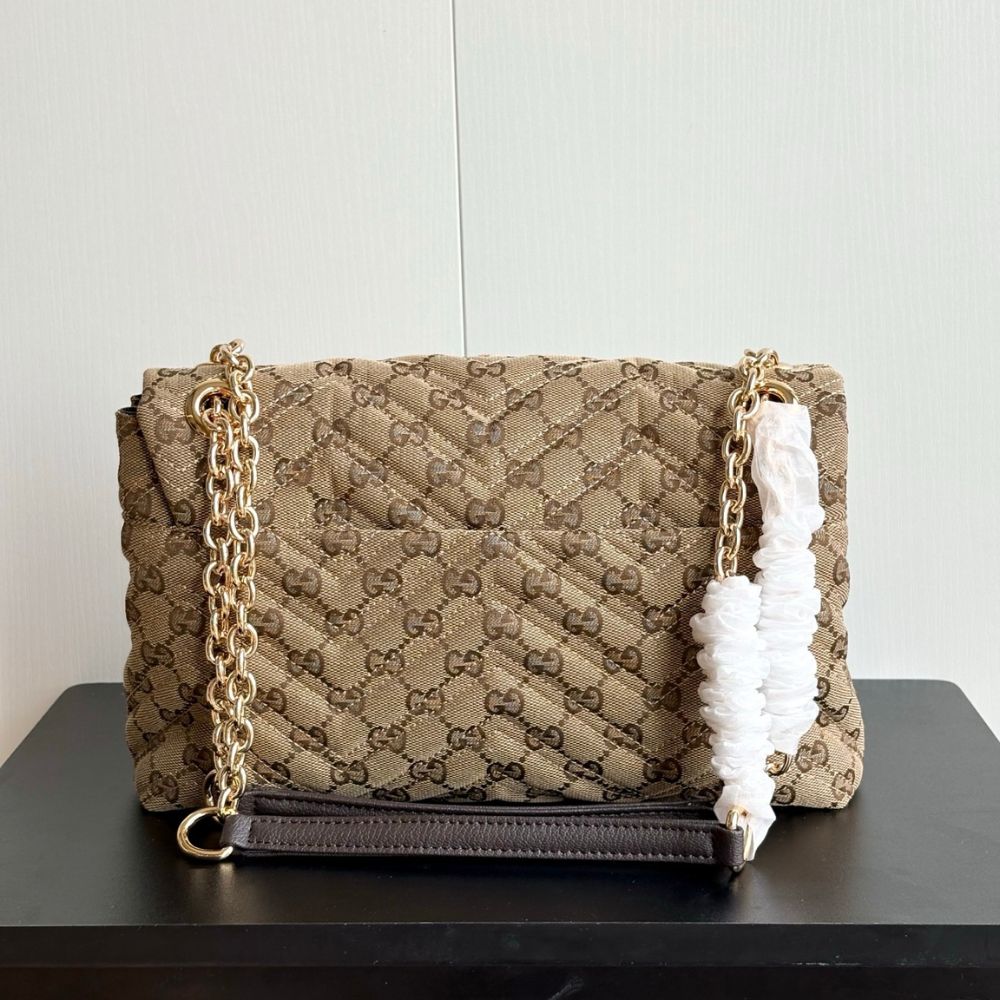 Gucci GG Marmont Medium GG Canvas Shoulder Bag Sand And Dark Brown 31Cm 850676 FAF05 9651 - Image 4