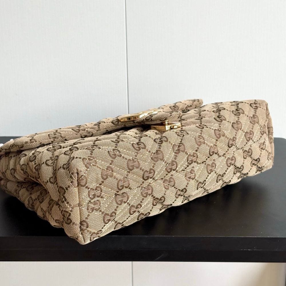 Gucci GG Marmont Medium GG Canvas Shoulder Bag Sand And Dark Brown 31Cm 850676 FAF05 9651 - Image 5
