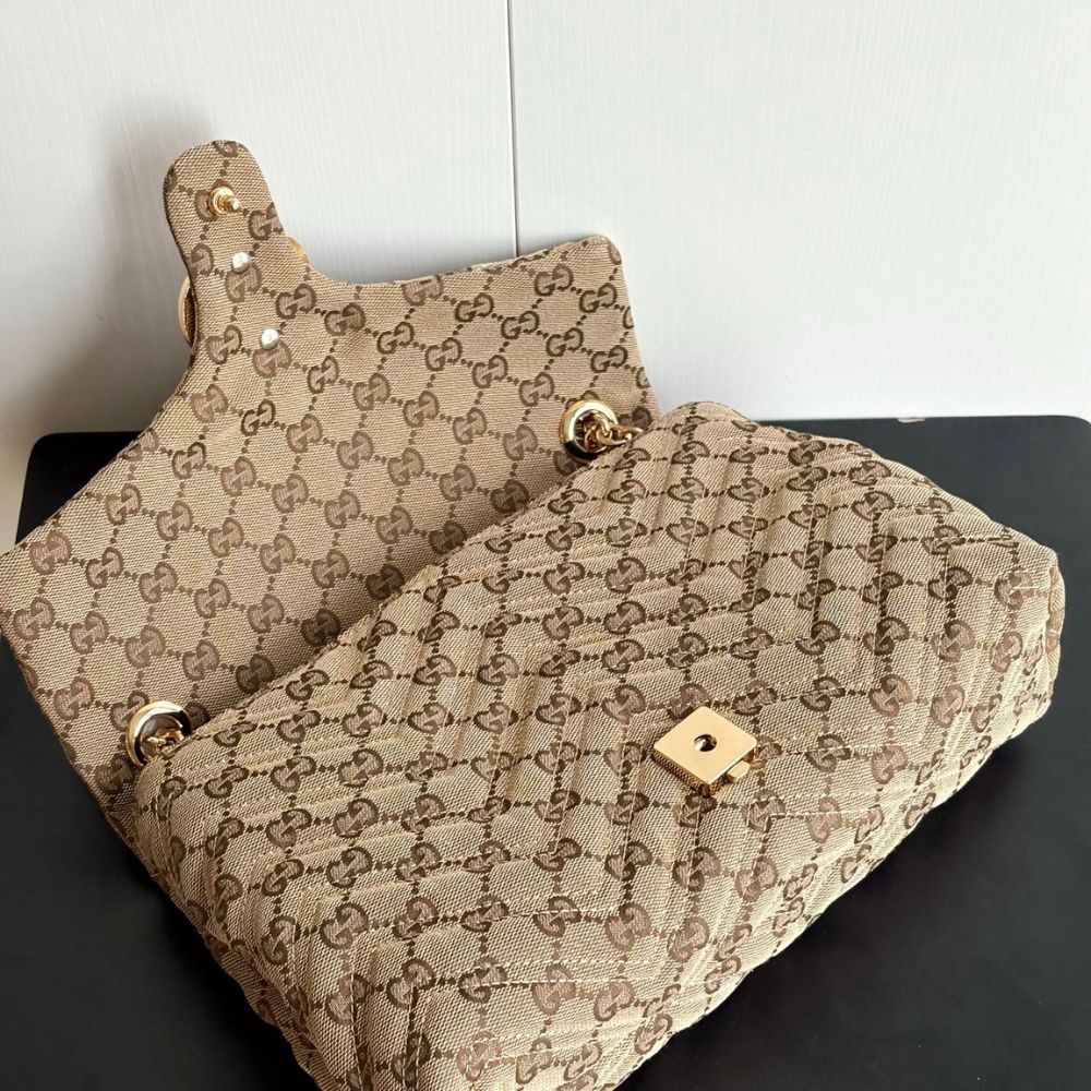 Gucci GG Marmont Medium GG Canvas Shoulder Bag Sand And Dark Brown 31Cm 850676 FAF05 9651 - Image 7