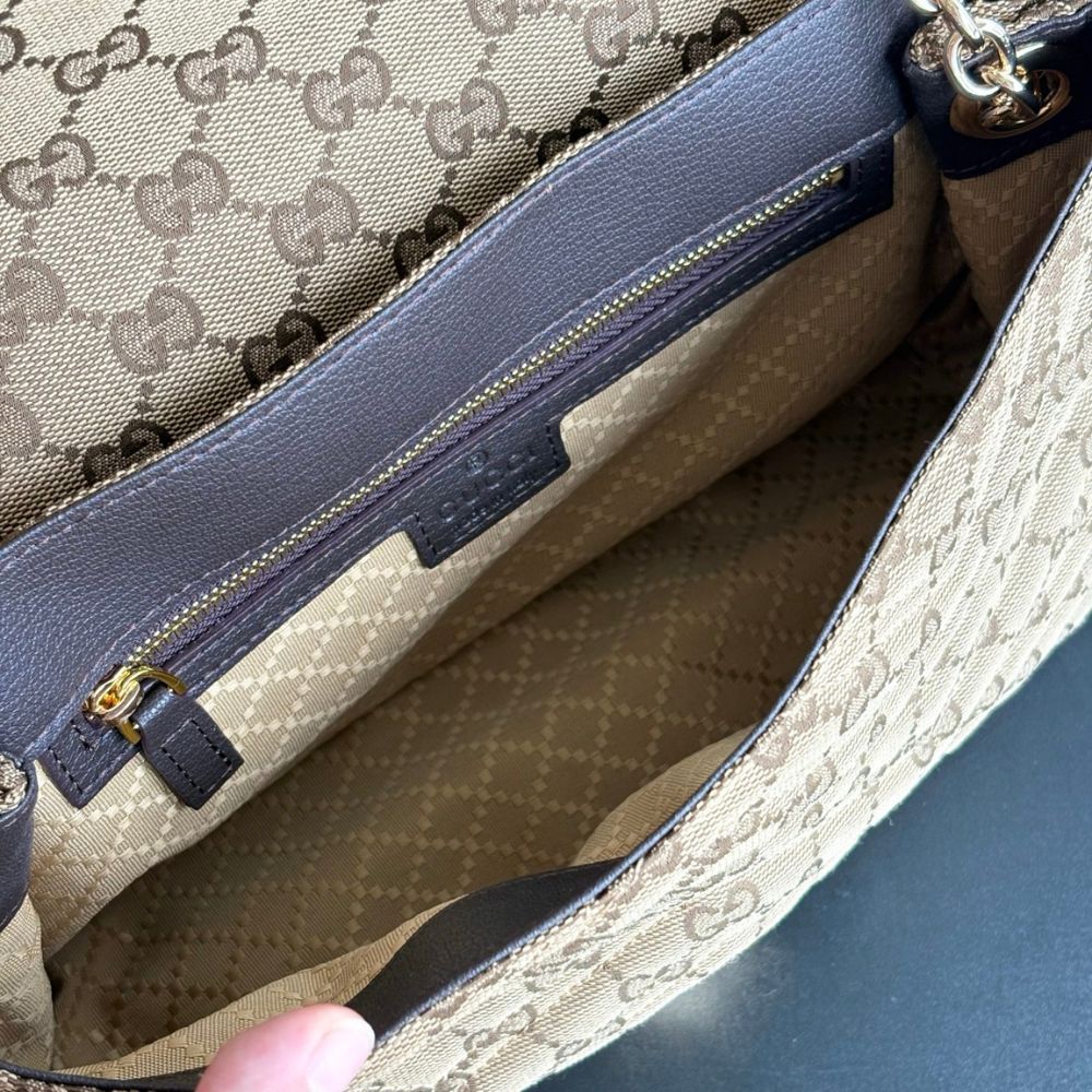 Gucci GG Marmont Medium GG Canvas Shoulder Bag Sand And Dark Brown 31Cm 850676 FAF05 9651 - Image 9
