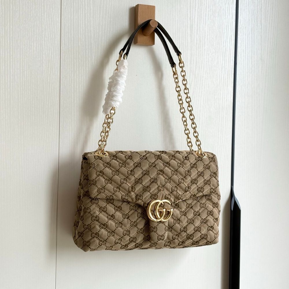Gucci GG Marmont Medium GG Canvas Shoulder Bag Sand And Dark Brown 31Cm 850676 FAF05 9651 - Image 6
