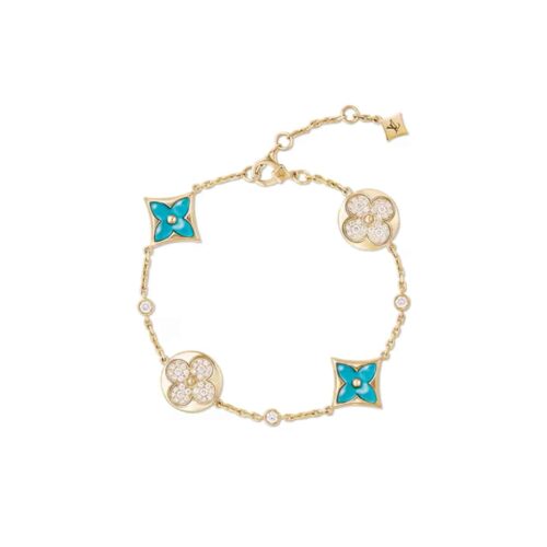 Louis Vuitton Color Blossom BB Amazonite And Diamond Bracelet Gold Blue Q05979