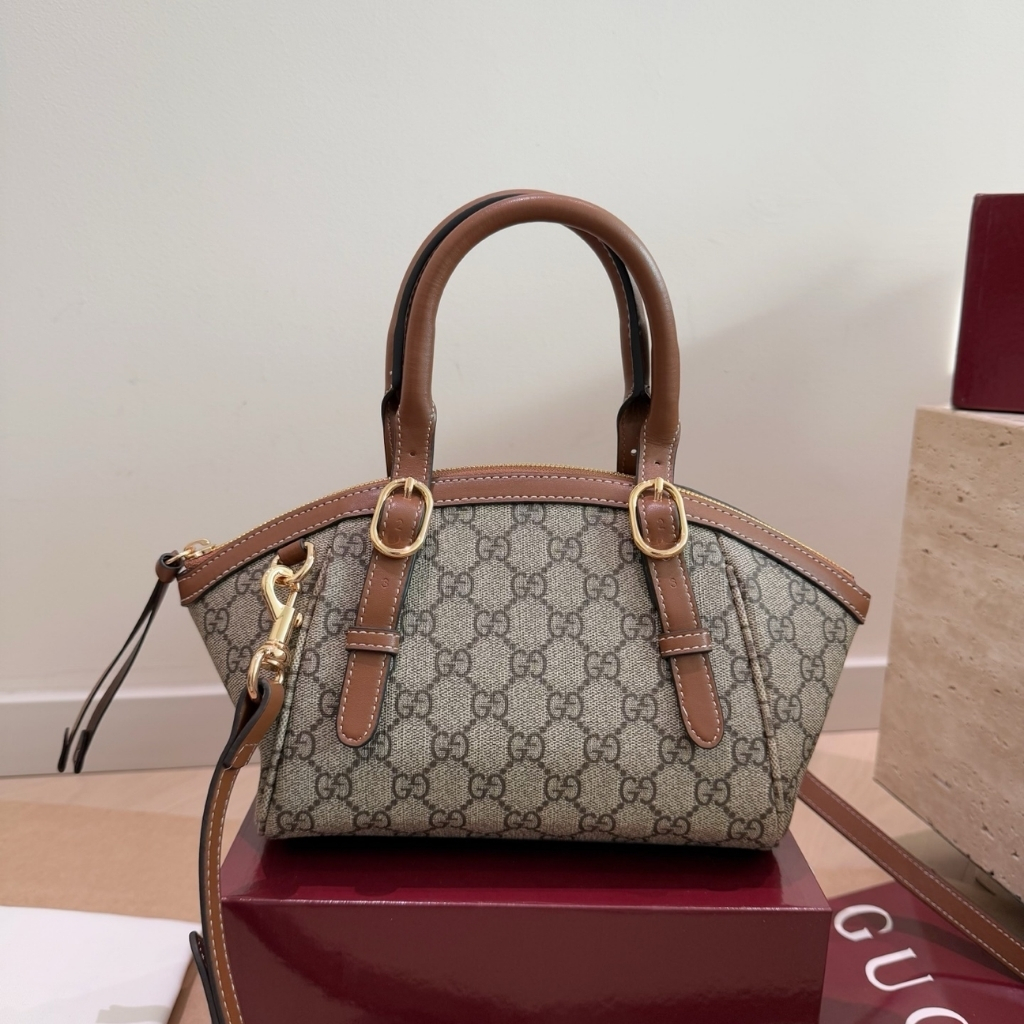 Gucci Emblem Mini GG Monogram Handbag Beige And Brown 21Cm 839005FAD6L9758 - Image 2