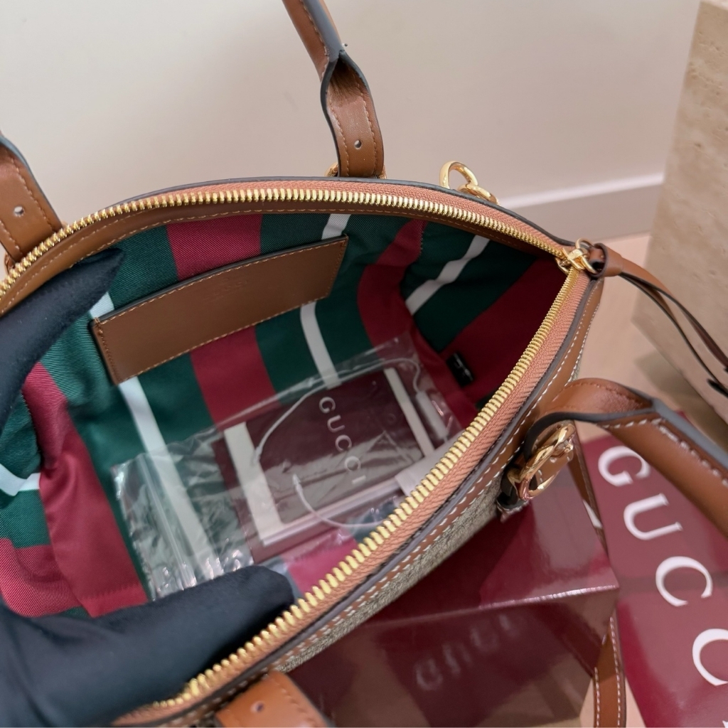 Gucci Emblem Mini GG Monogram Handbag Beige And Brown 21Cm 839005FAD6L9758 - Image 6