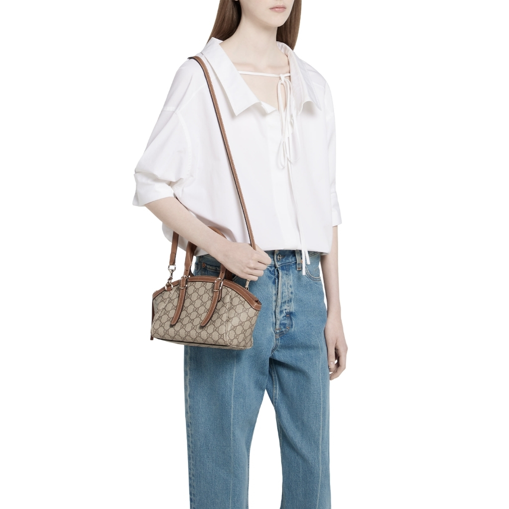 Gucci Emblem Mini GG Monogram Handbag Beige And Brown 21Cm 839005FAD6L9758 - Image 7