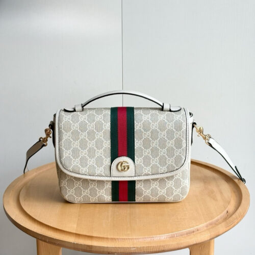 Alternative view of Gucci Ophidia Medium GG Monogram Top Handle Bag Beige And White 24Cm