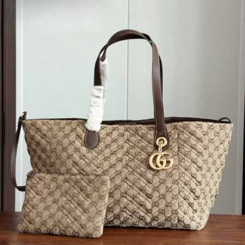 Alternative view of Gucci Marmont Large GG Canvas Tote Bag Sand And Dark Brown 35cm 855392 FAF05 9651