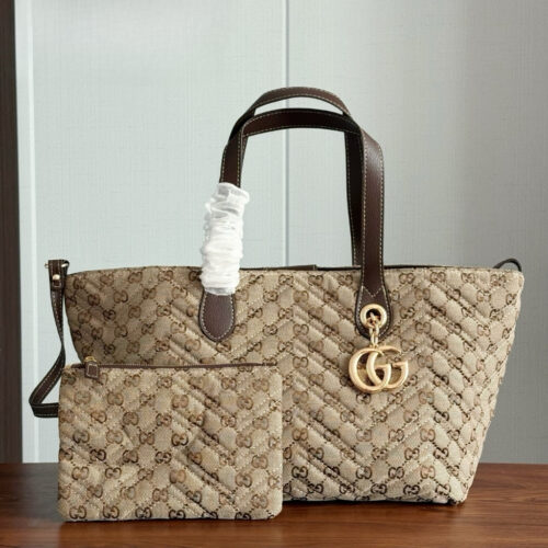 Alternative view of Gucci Marmont Medium GG Canvas Tote Bag Sand And Dark Brown 30cm ‎855279 FAF05 9651