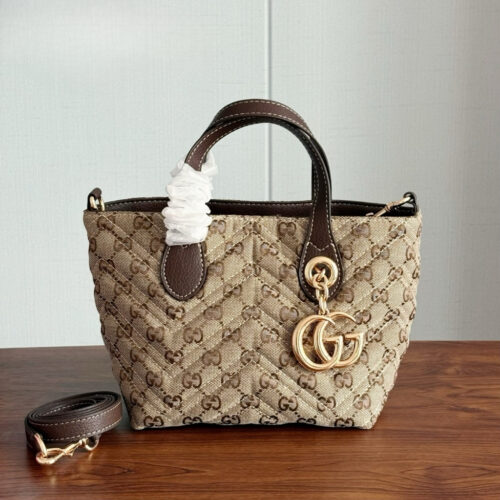 Alternative view of Gucci Marmont Small GG Canvas Tote Bag Sand And Dark Brown 17cm ‎855391 FAF05 9651