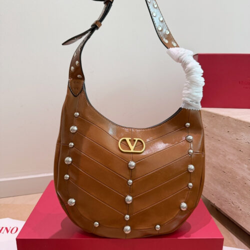 Alternative view of Valentino Garavani Hoboho Small Nappa Leather Hobo Bag Brown 28cm