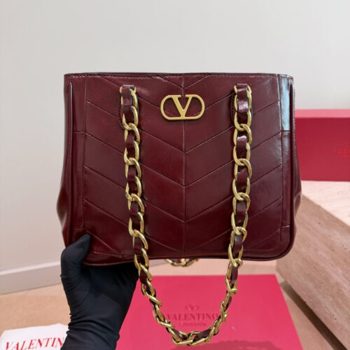 Alternative view of Valentino Garavani Laseine Medium Nappa Leather Shopping Bag Burgundy 26cm
