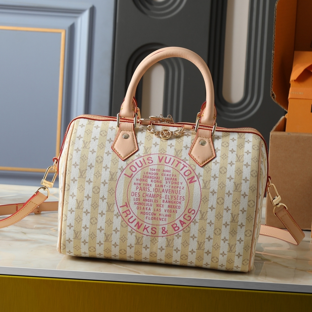 Louis Vuitton Speedy Bandoulière 25 Monogram Canvas Handbag LV Stamp Nude Rose 25cm - Image 2