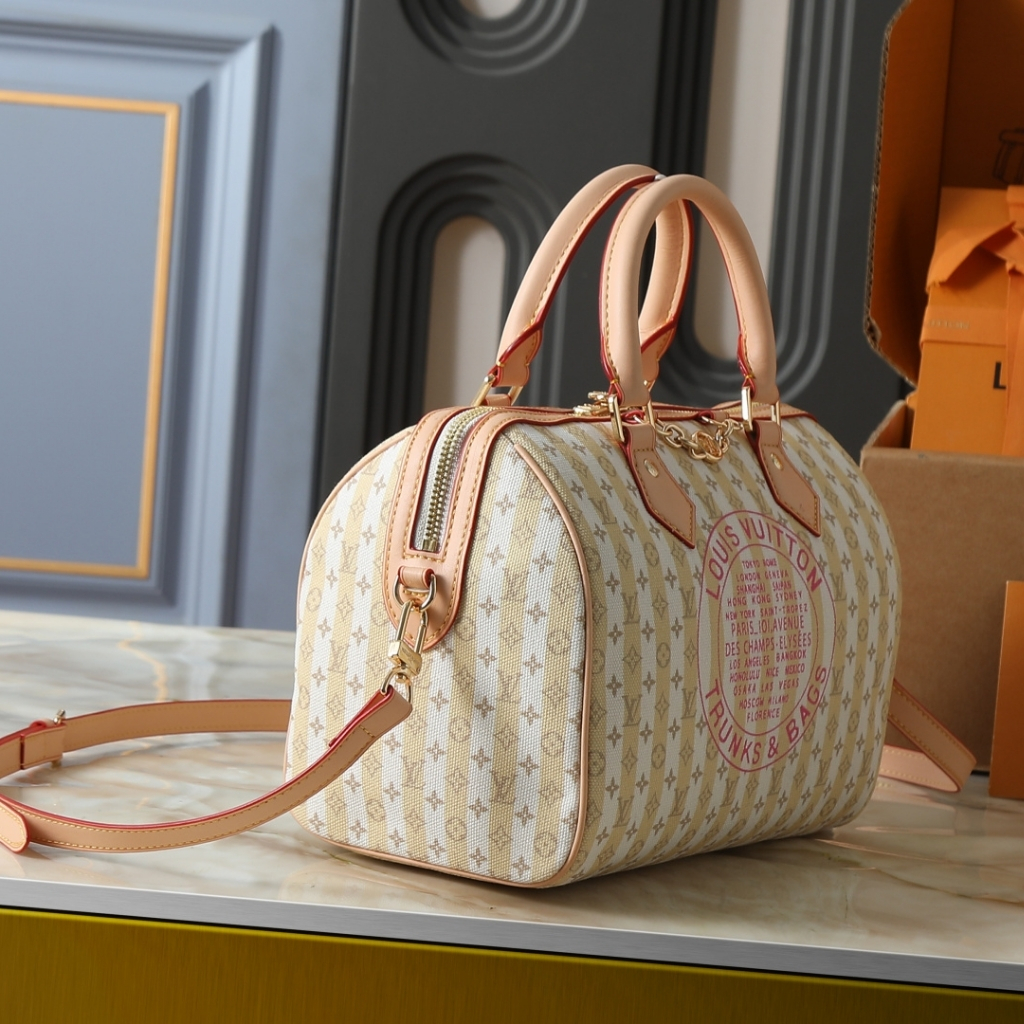 Louis Vuitton Speedy Bandoulière 25 Monogram Canvas Handbag LV Stamp Nude Rose 25cm - Image 3