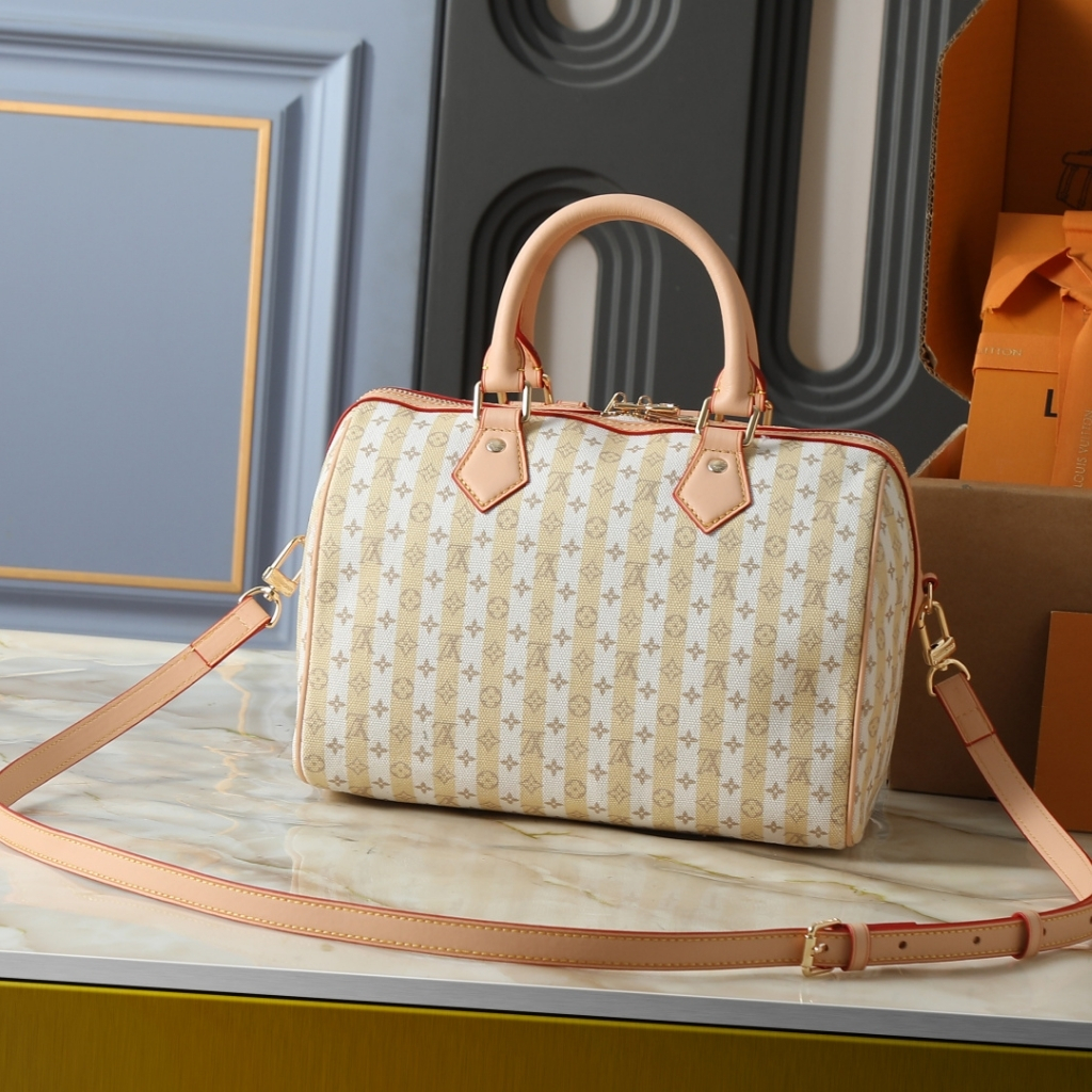 Louis Vuitton Speedy Bandoulière 25 Monogram Canvas Handbag LV Stamp Nude Rose 25cm - Image 4