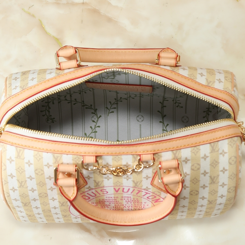 Louis Vuitton Speedy Bandoulière 25 Monogram Canvas Handbag LV Stamp Nude Rose 25cm - Image 8