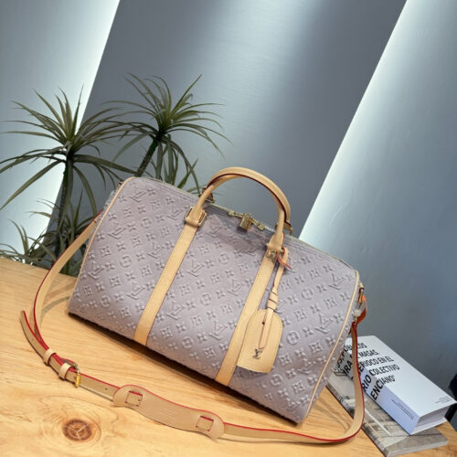 Alternative view of Louis Vuitton Keepall Bandoulière 45 Monogram Emblème Travel Bag Light Grey Purple 45cm