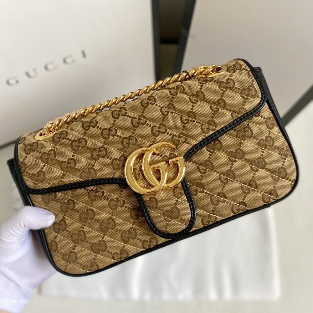 Gucci GG Marmont Small GG Supreme Canvas Shoulder Bag Beige 26cm 443497 HVKEG 9772 - Image 2