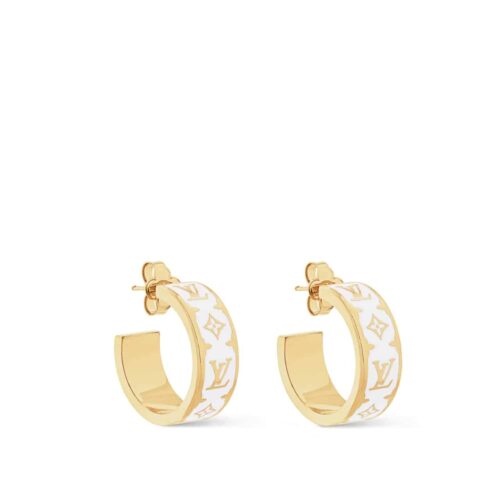 Louis Vuitton Nanogram Enamel Gold Tone Earrings White M01830